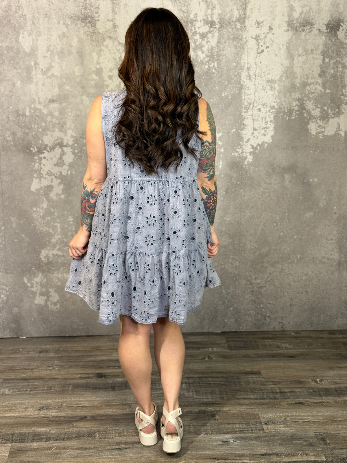 Vintage Lace Tank Dress - Blue