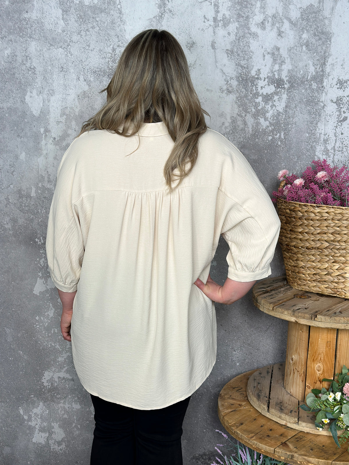 3/4 Sleeve Button Up Pocket AIrflow Top  - Sand - BESTSELLER