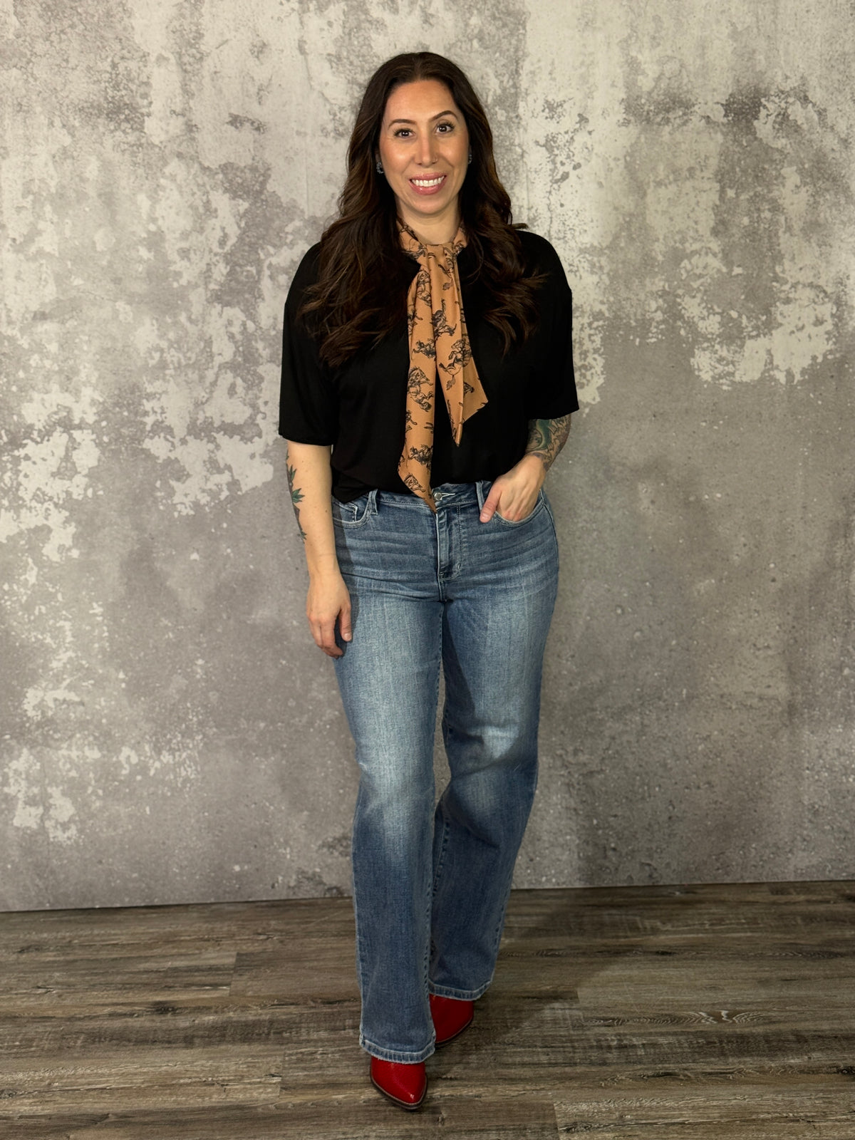 Black Tee with Attached Western Scarf