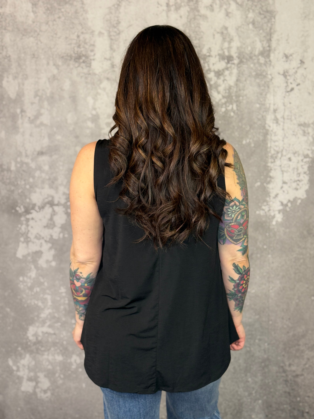 The Wrinkle Free Collared Tank with Button Detail  - Black (Small - 3X)-FINAL SALE