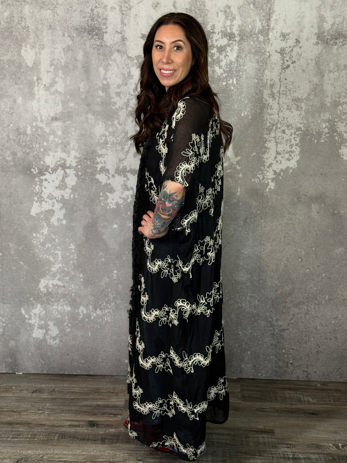Black Embroidered Duster