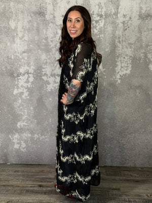 Black Embroidered Duster