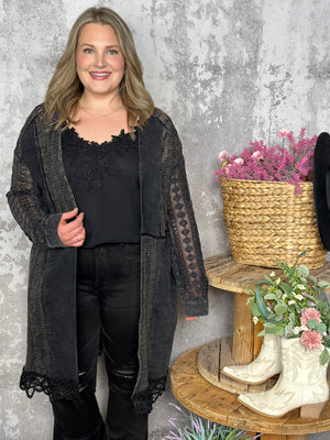 Black Gauze and Lace Cardigan