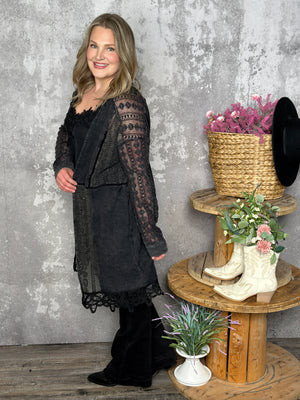 Black Gauze and Lace Cardigan