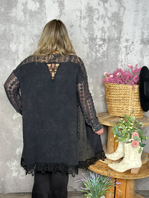 Black Gauze and Lace Cardigan