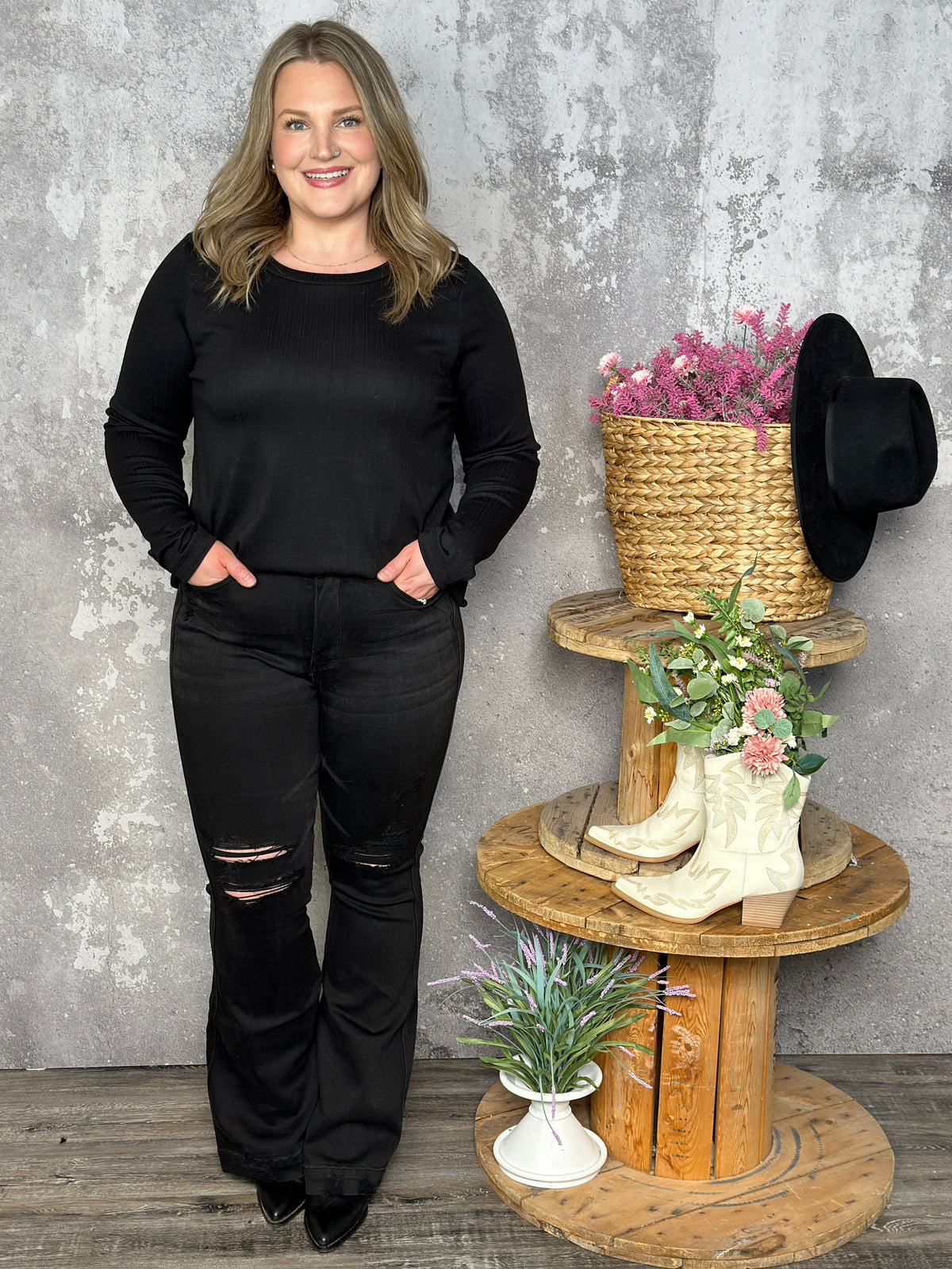 Basic Black Round Neck Long Sleeve - (Small - 3X)