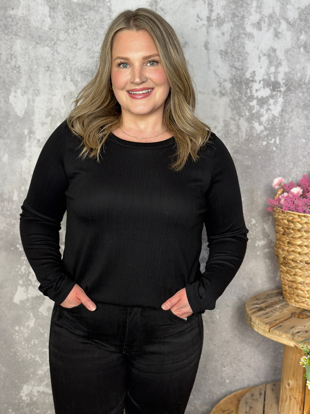 Basic Black Round Neck Long Sleeve - (Small - 3X)