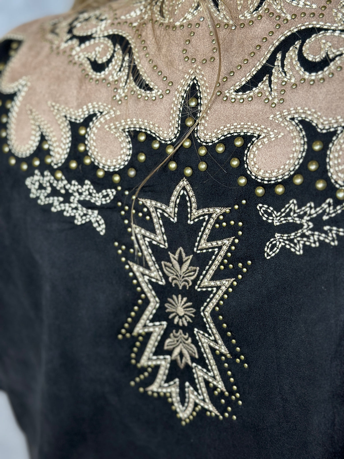 Suede Bootstitch Embroidered Vest  (Small - 3X)