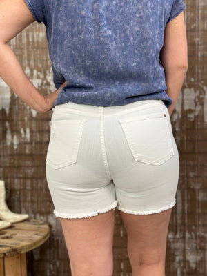 Rigid Front Judy Blue Distressed White Shorts (S - 3X)