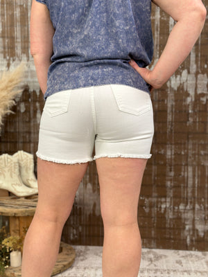 Rigid Front Judy Blue Distressed White Shorts (S - 3X)