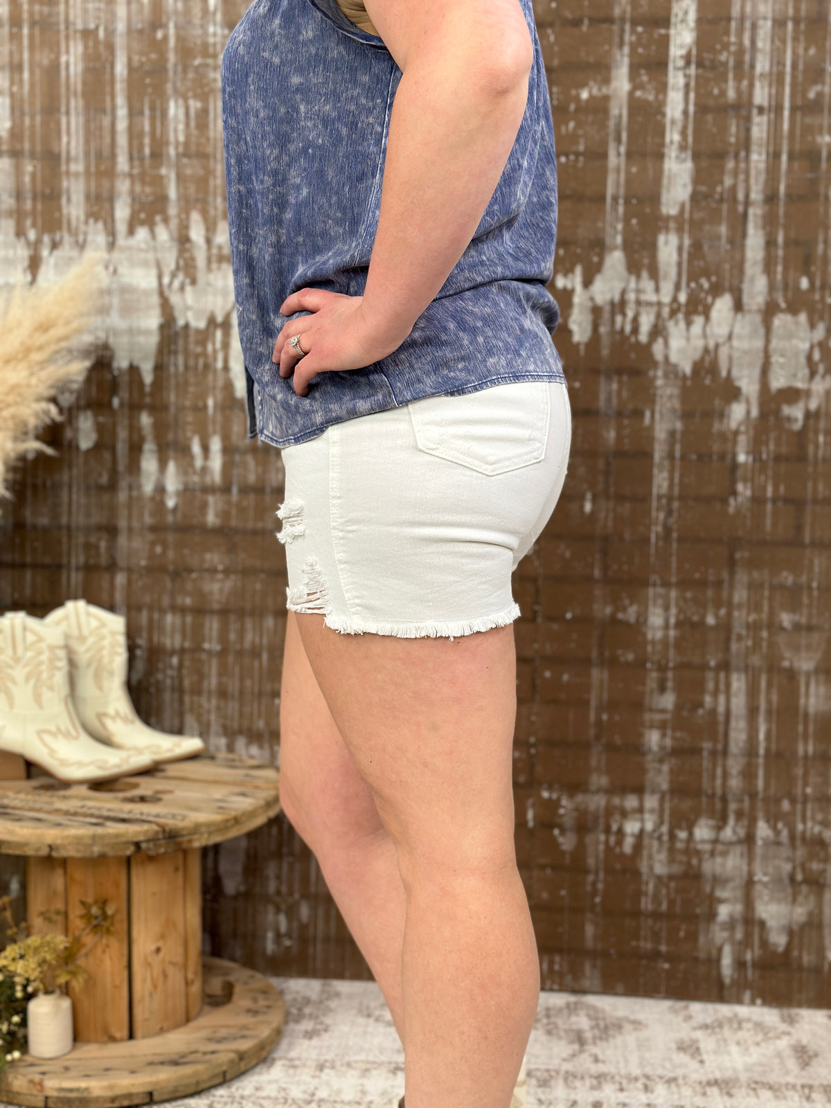 Rigid Front Judy Blue Distressed White Shorts (S - 3X) Final Sale