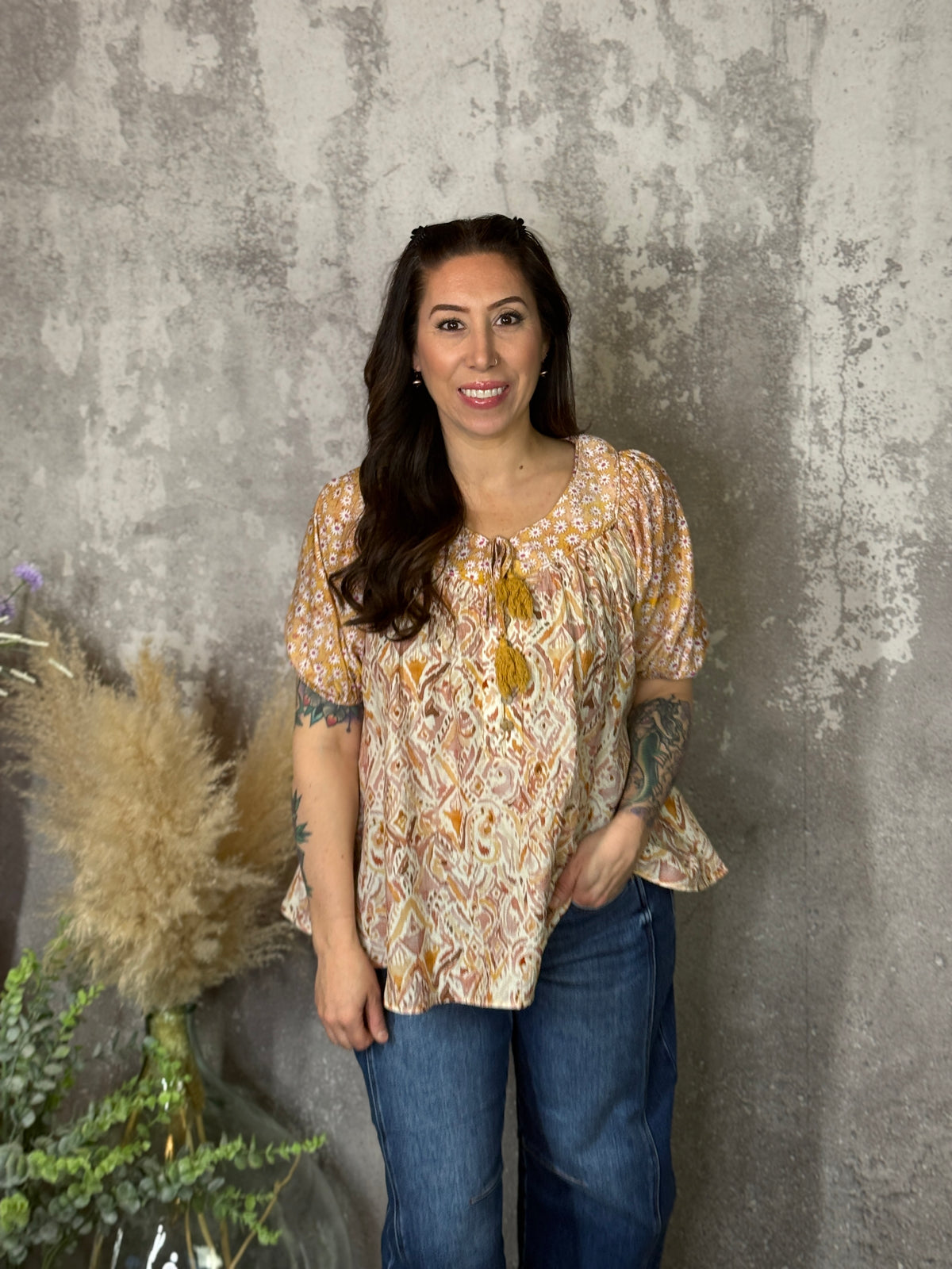Mustard Printed Top