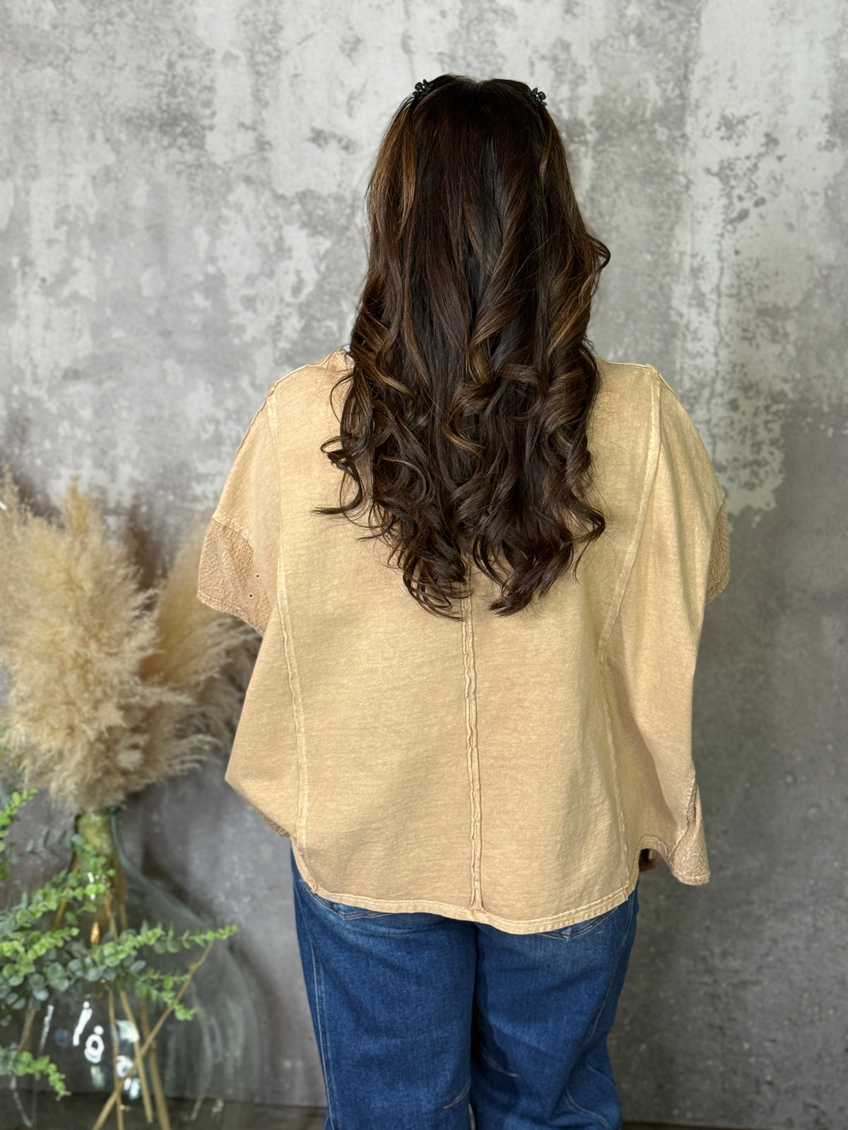 Brown Mineral Wash Pocket Tee with Side Detail