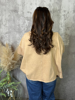 Brown Mineral Wash Pocket Tee with Side Detail