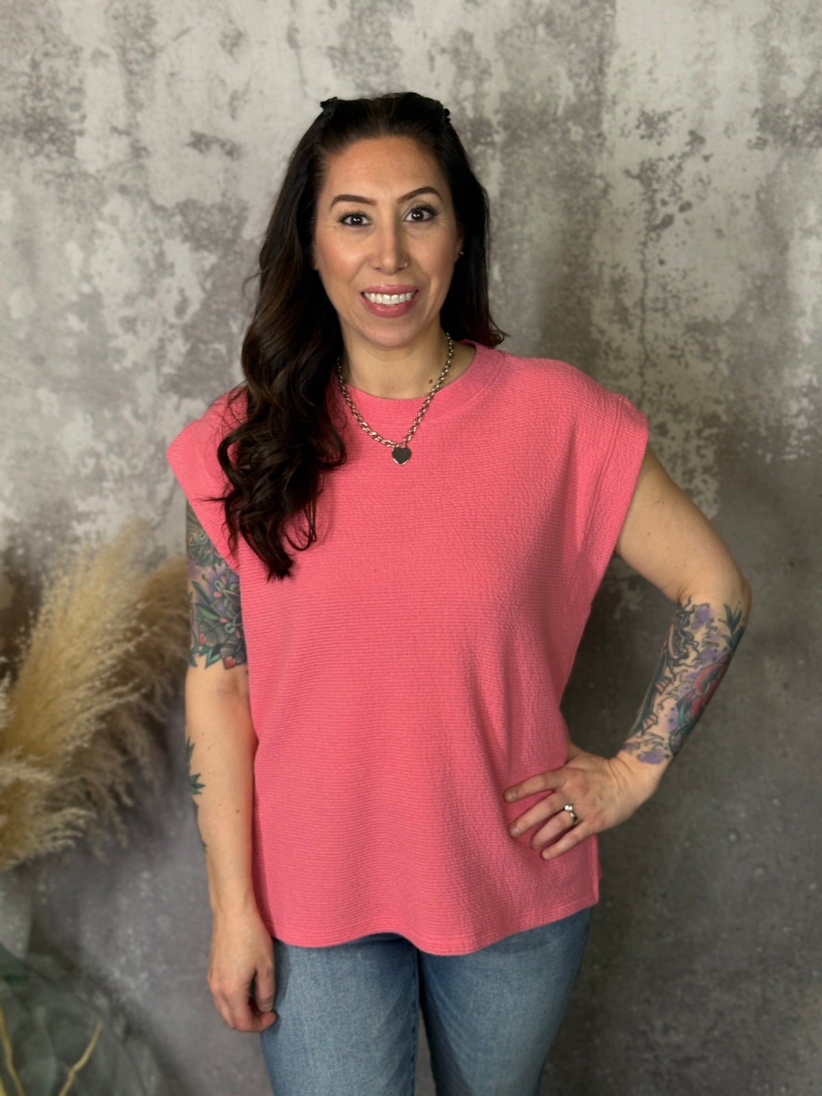 Drop Shoulder Tee - Bright Coral