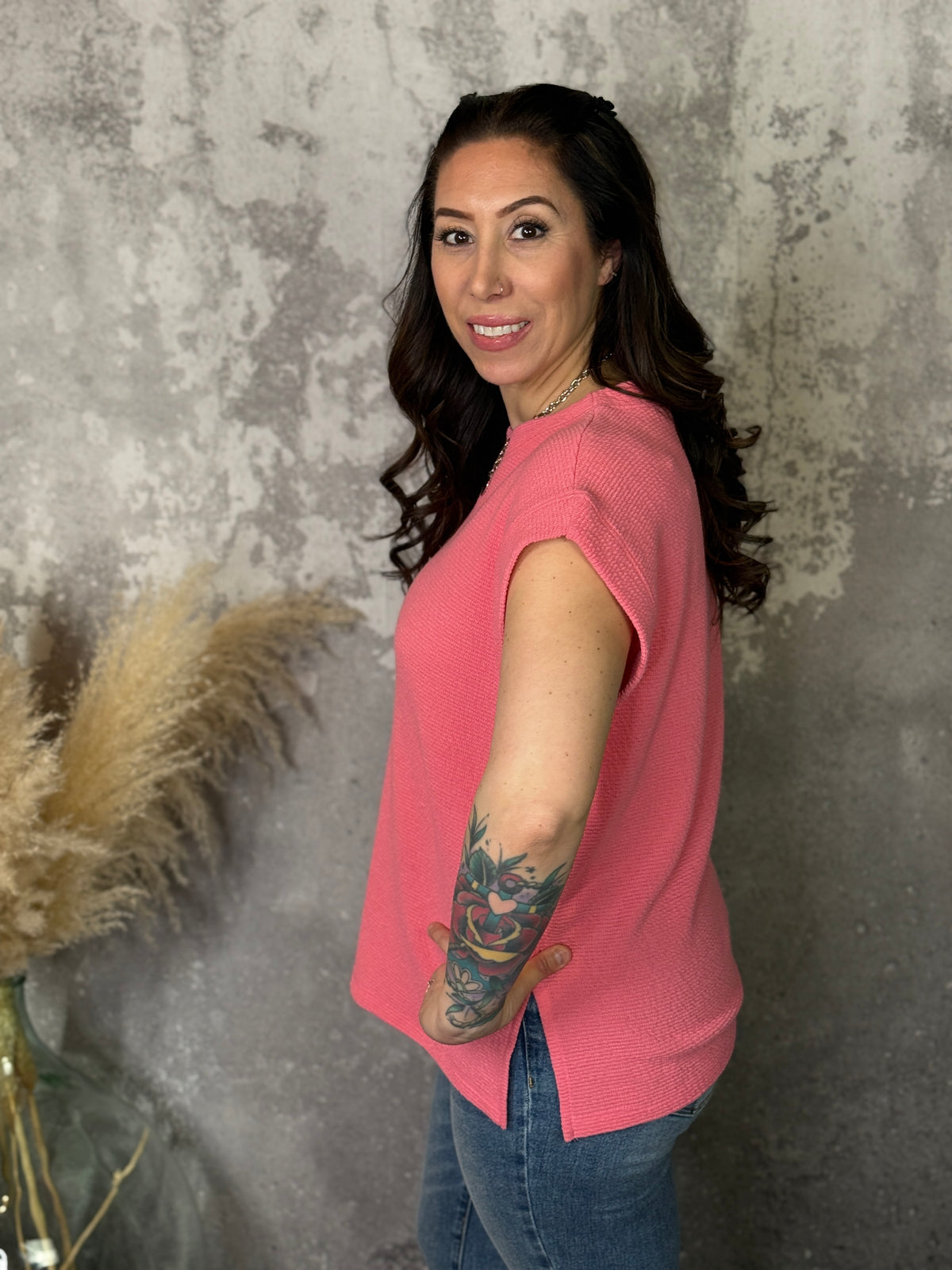Drop Shoulder Tee - Bright Coral