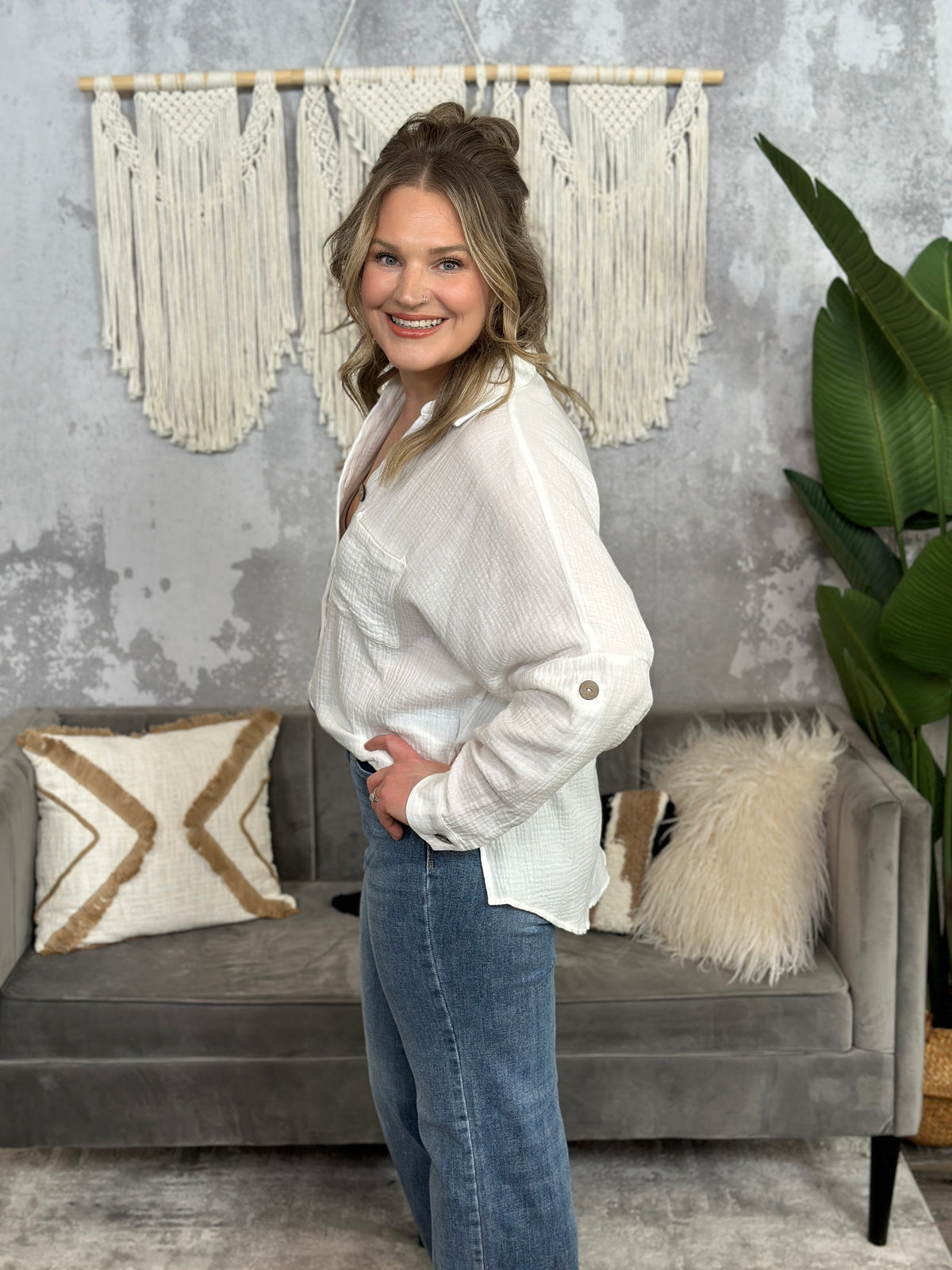 White Gauze Button Up Top - (Small - 3X) - FINAL SALE