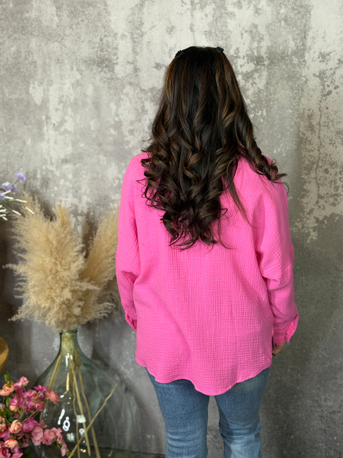 Pink Gauze Button Up Top - (Small - 3X)