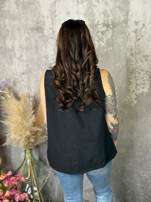 Floral Textured Tank - Black (Small - 3X)