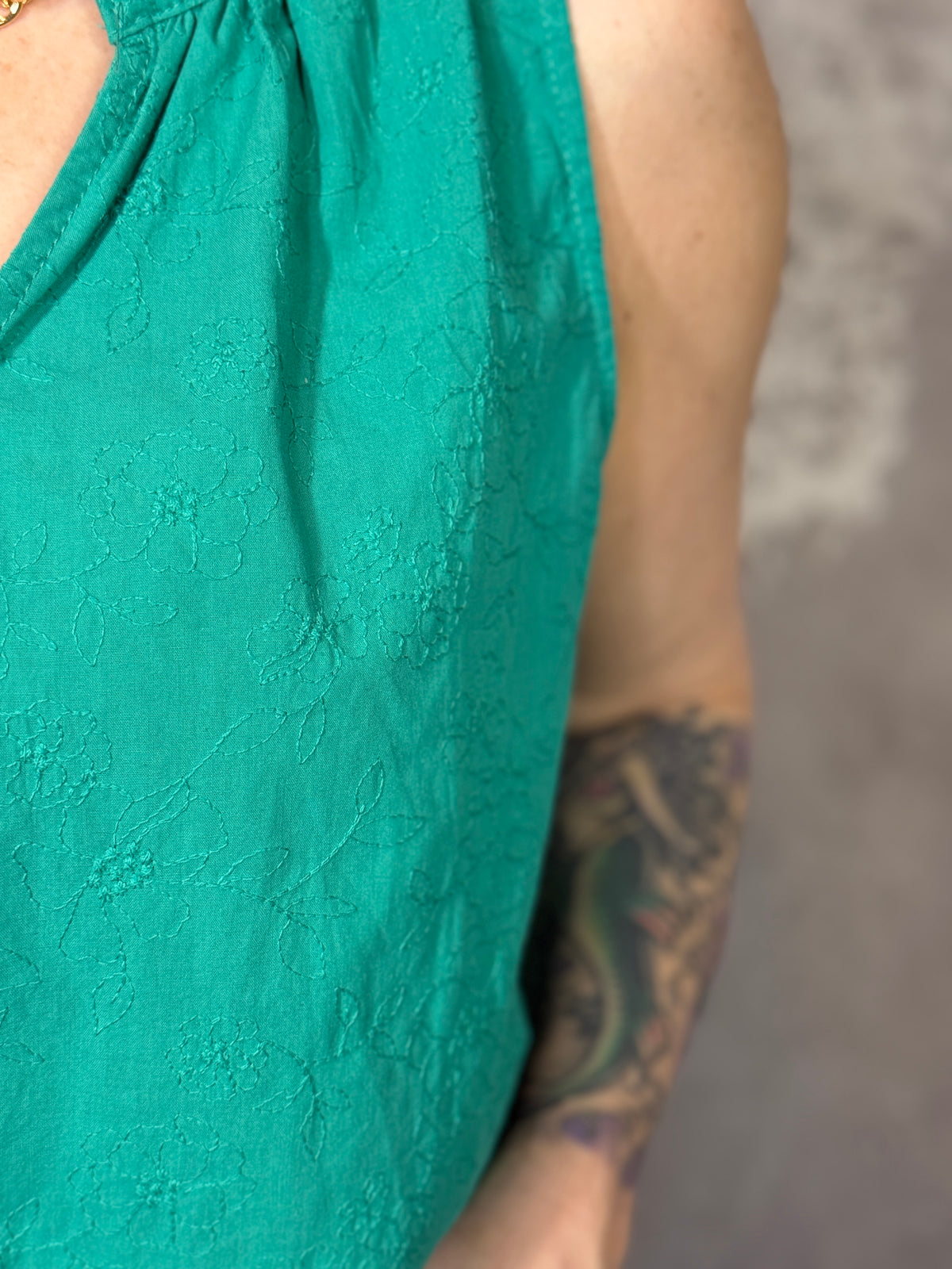 Floral Textured Tank - Emerald (Small - 3X)