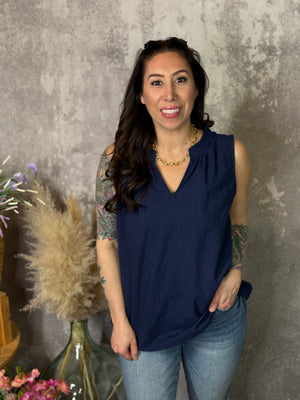 Floral Textured Tank - Navy (Small - 3X)