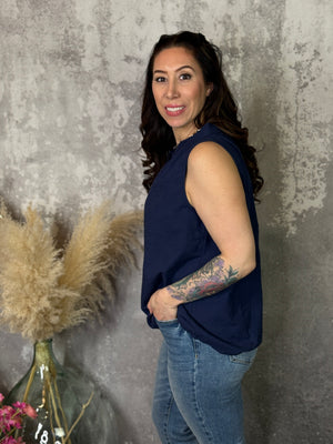 Floral Textured Tank - Navy (Small - 3X)