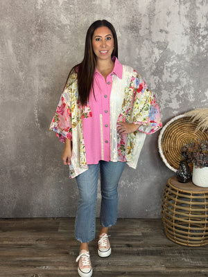 Pink Patch POL Shacket/Top