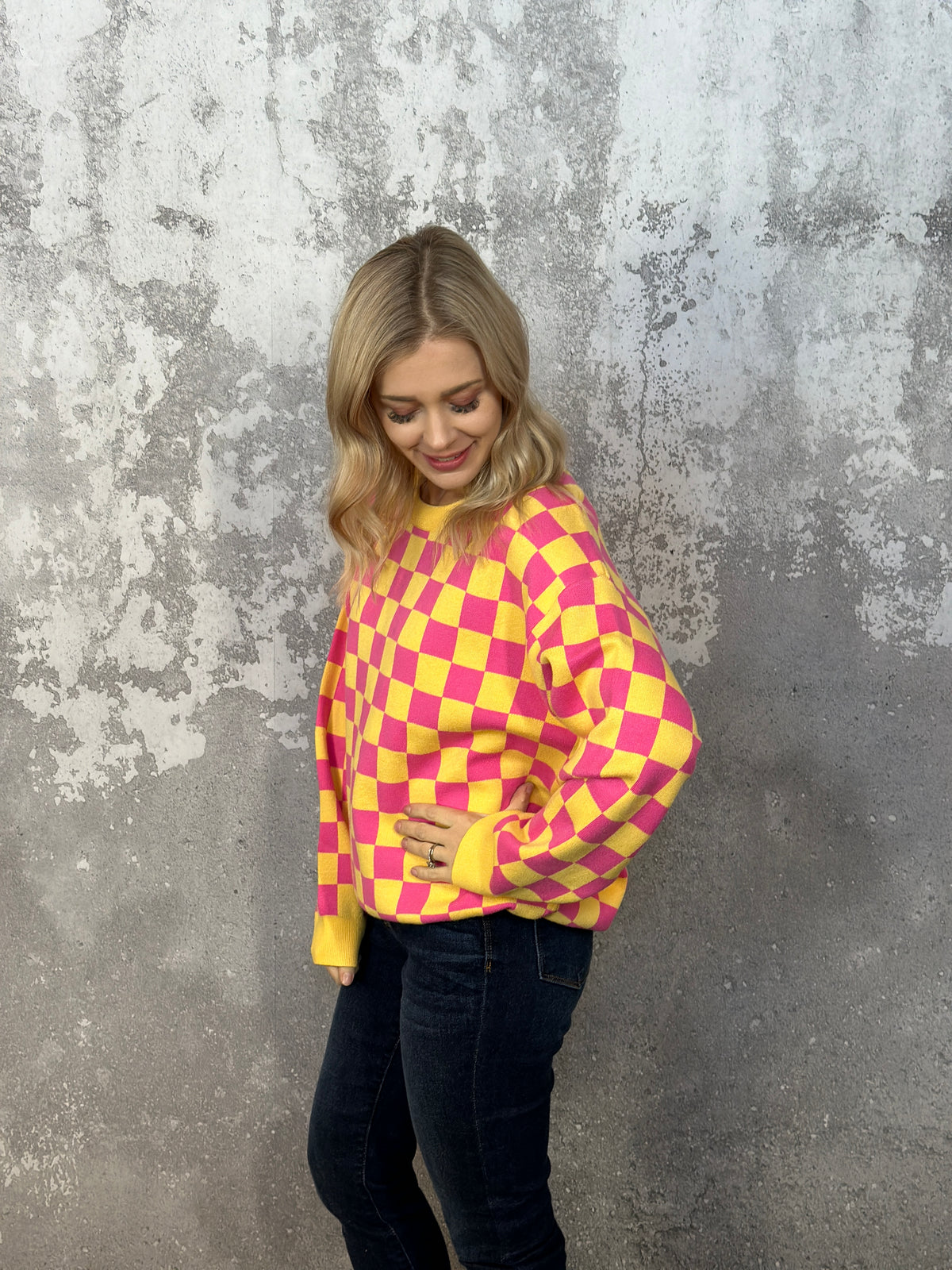 Pink/Yellow Checker Sweater