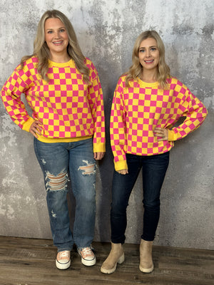 Pink/Yellow Checker Sweater
