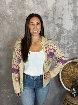 Button Up Pattern Taupe Sweater