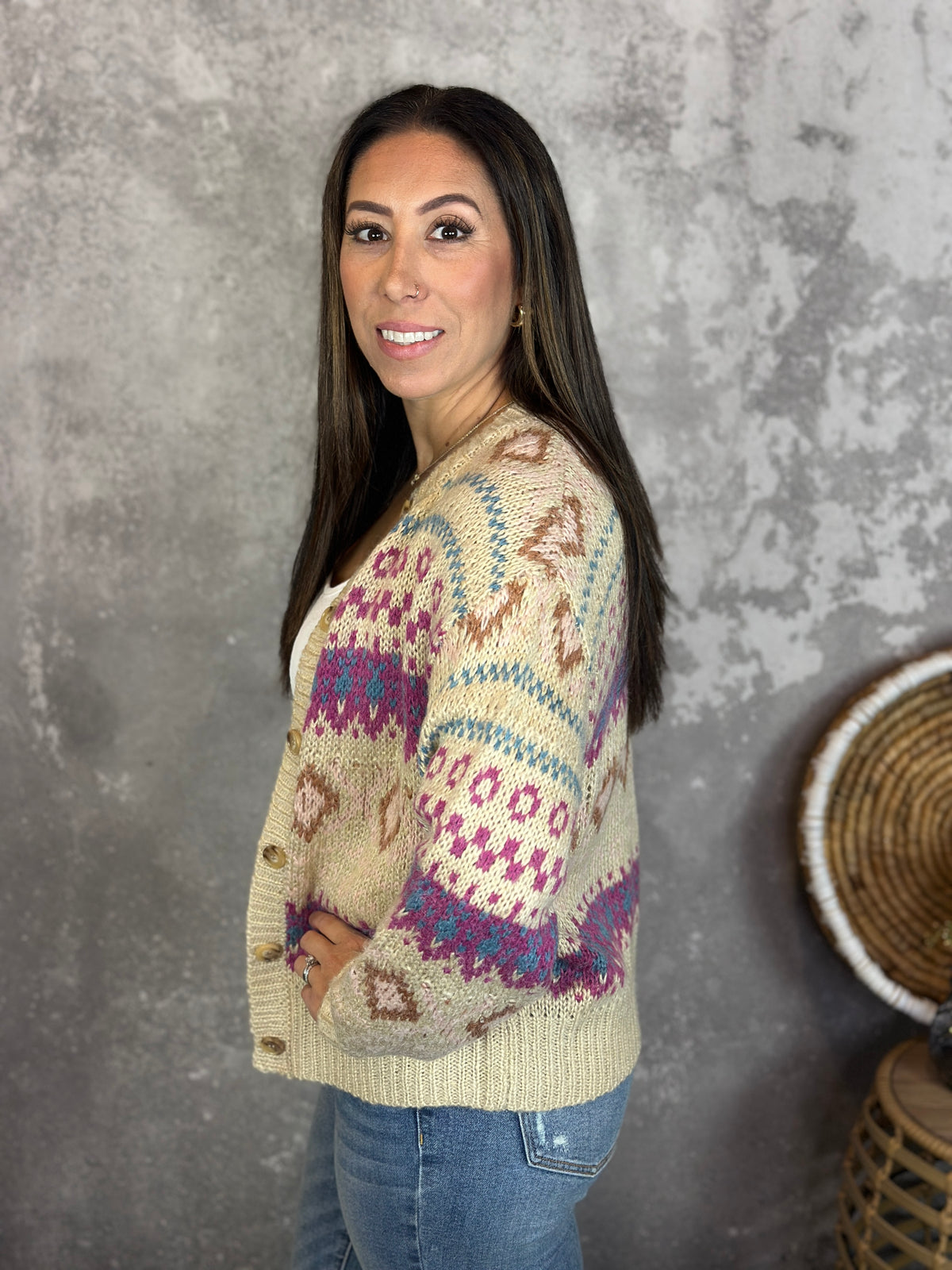 Button Up Pattern Taupe Sweater