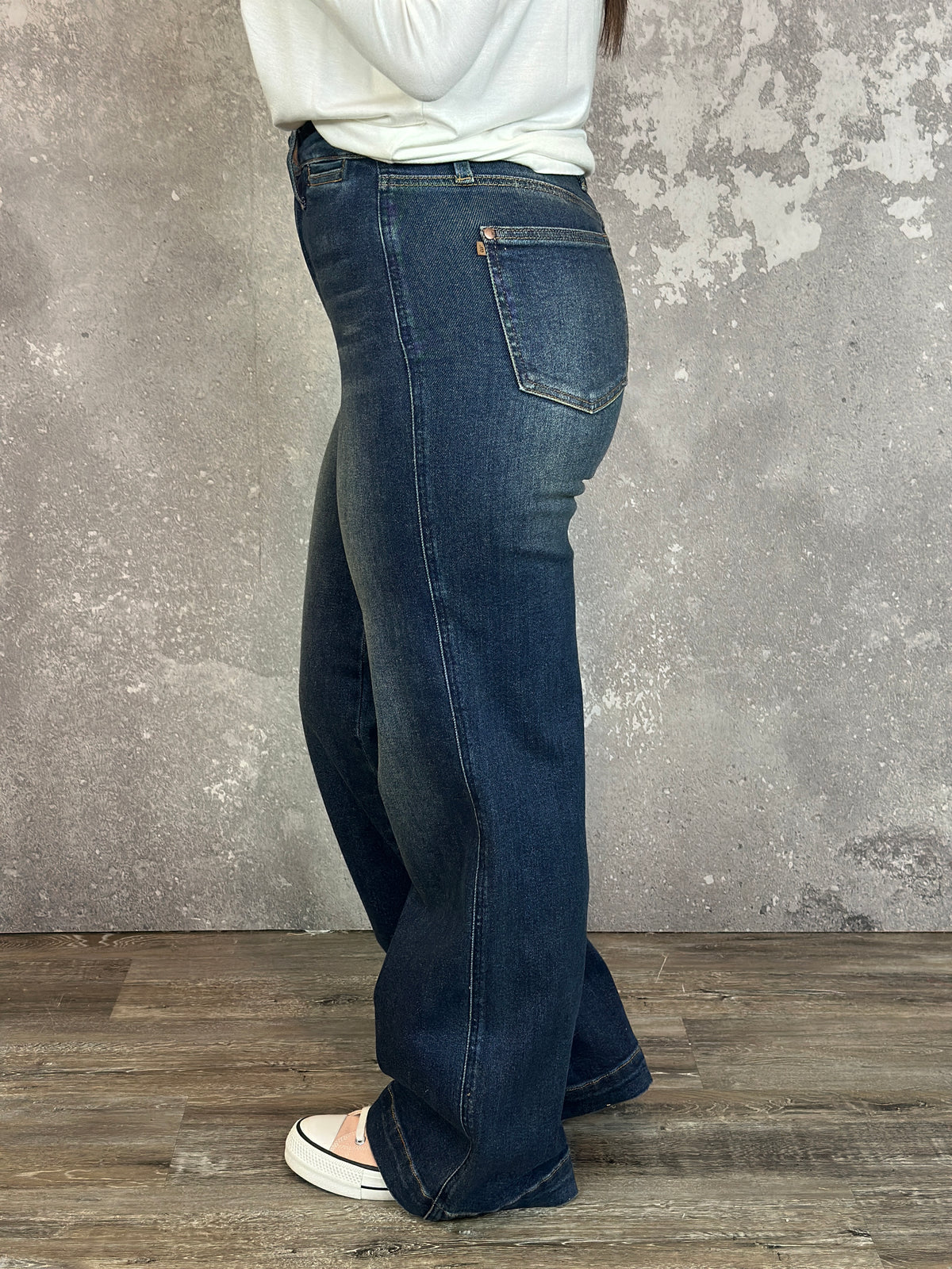 Judy Blue Dark Wash Retro Wide Trouser Jean with Welt Pocket  (sizes 0/24-24W)