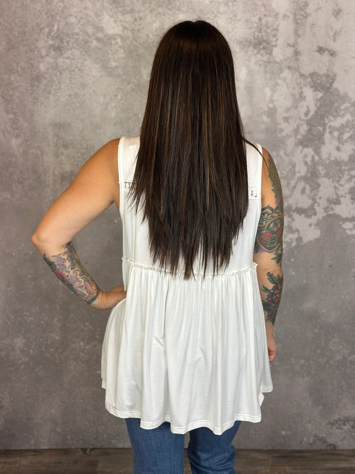 Vneck Tank with Dainty Crochet Detail - White