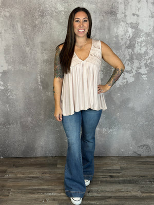 Vneck Tank with Dainty Crochet Detail - Blush