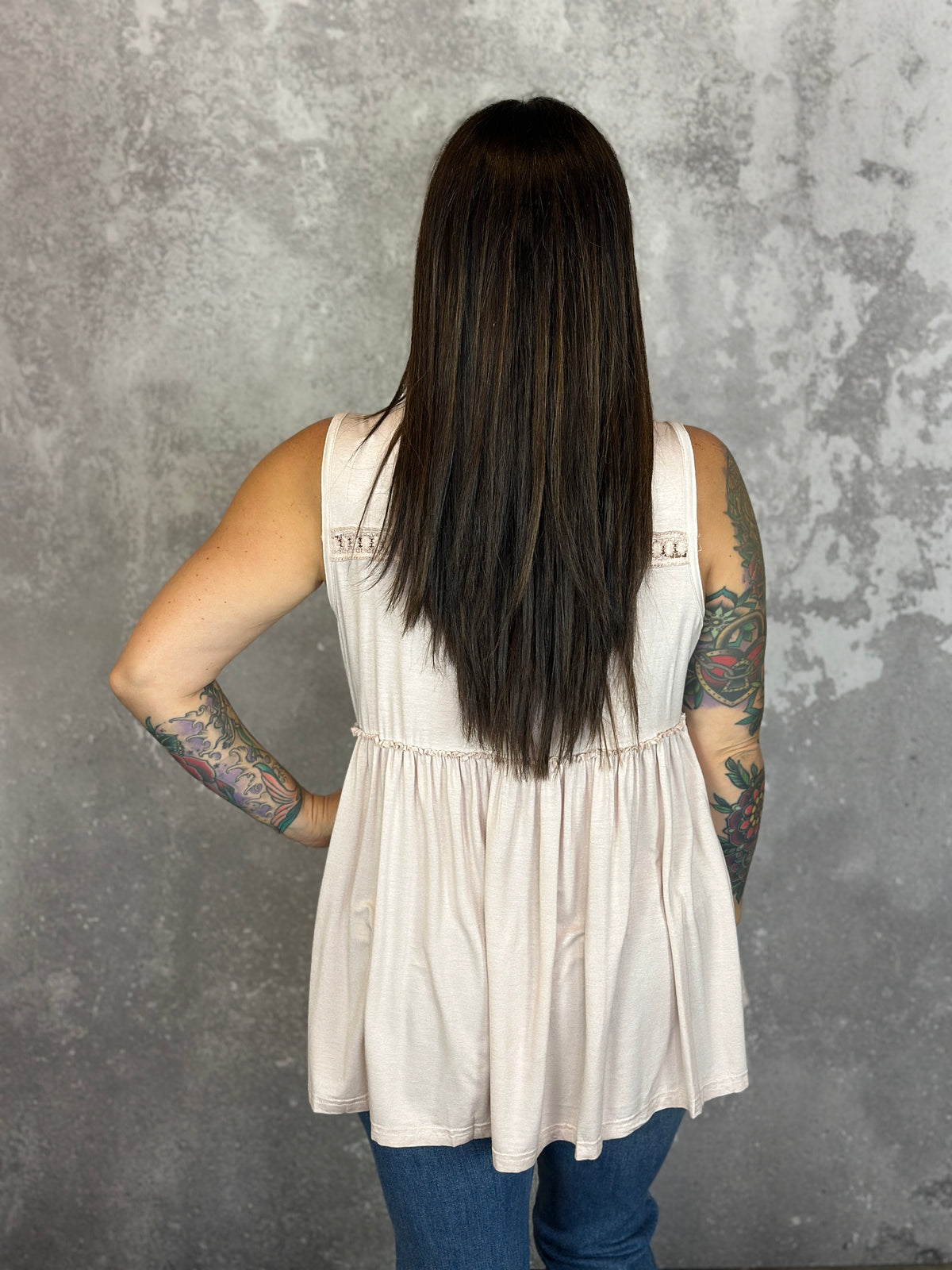 Vneck Tank with Dainty Crochet Detail - Blush