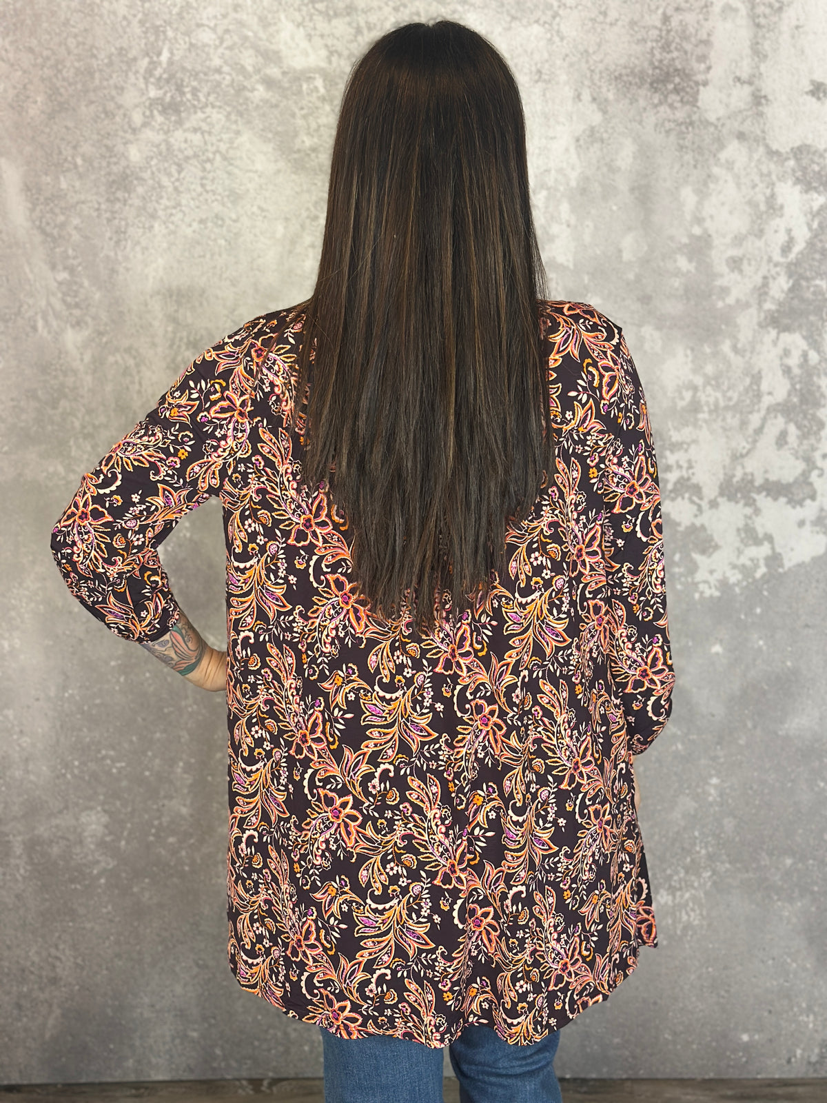 Wrinkle Free Cardigan - Chocolate Floral (Small - 3X)