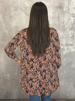 Wrinkle Free Cardigan - Chocolate Floral (Small - 3X)