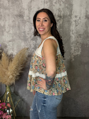 Peach/Blue Floral Tank