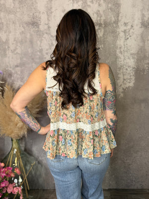 Peach/Blue Floral Tank