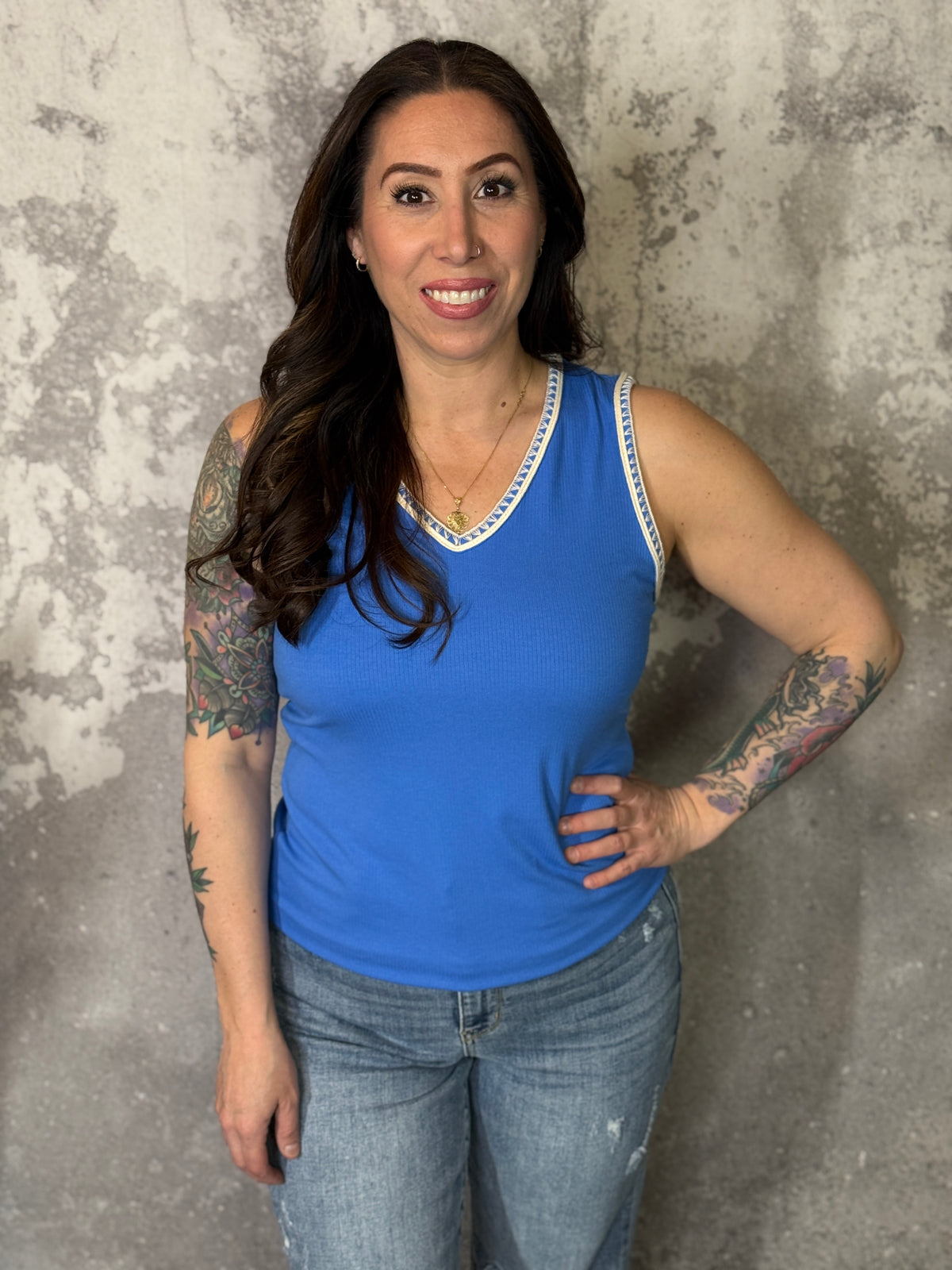 The Hailey Tank - Blue (Small - 3X)