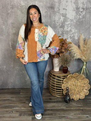 Apricot Lace Boho Button Top