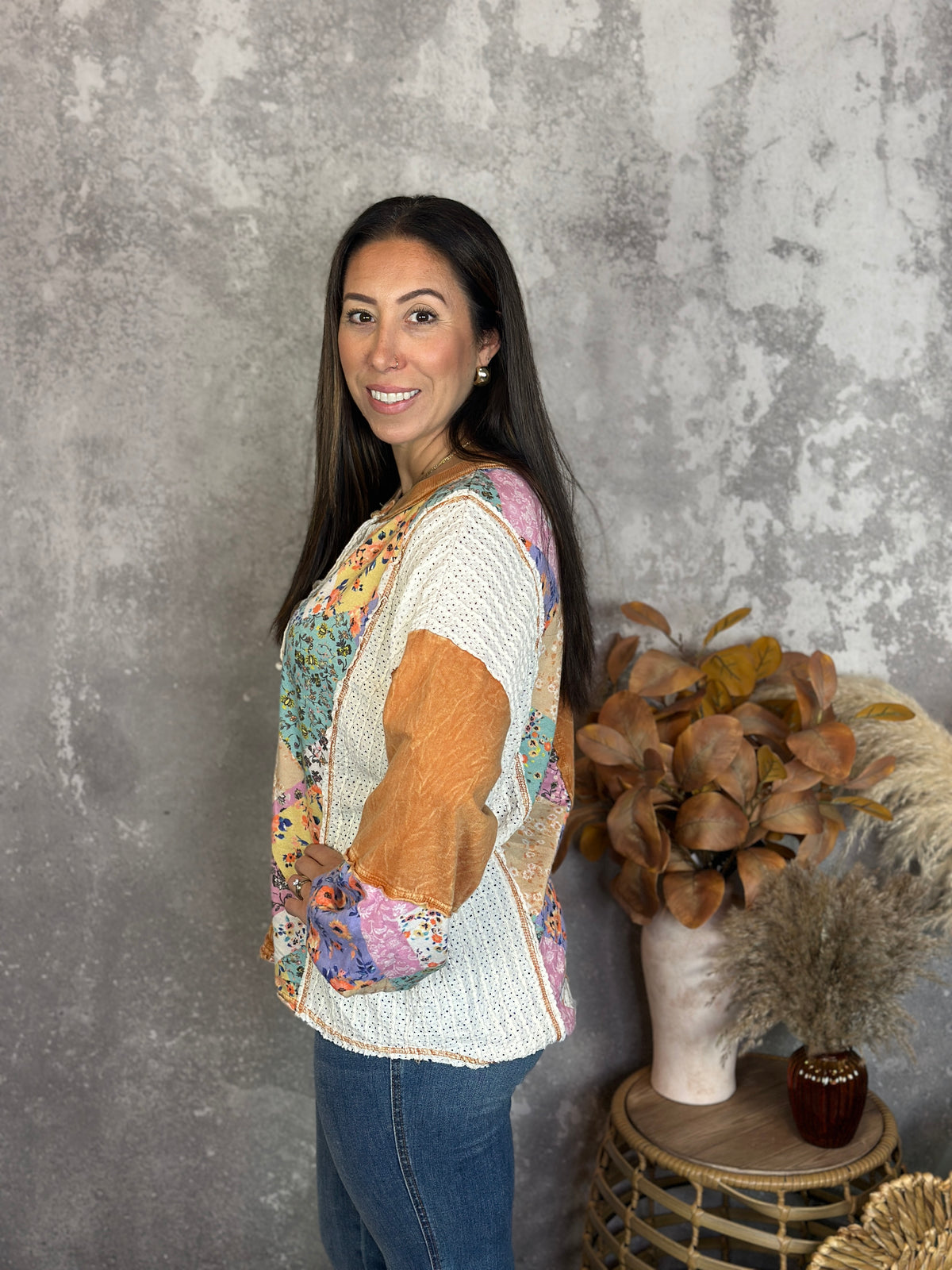 Apricot Lace Boho Button Top