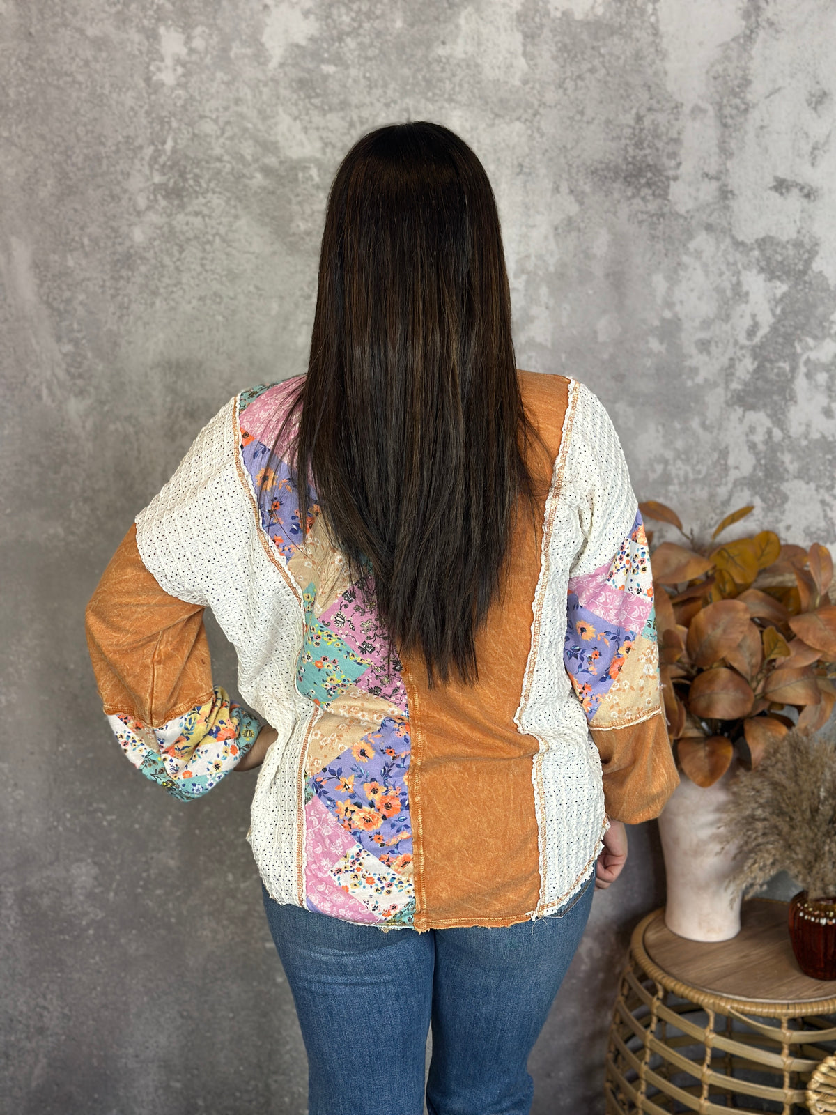 Apricot Lace Boho Button Top