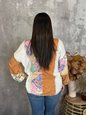 Apricot Lace Boho Button Top