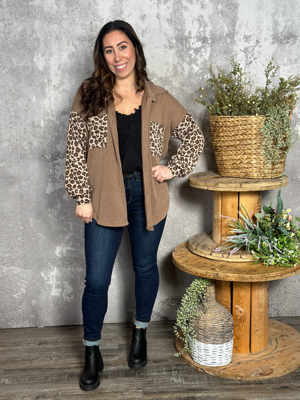 Lightweight Ribbed Brown Leopard Shacket