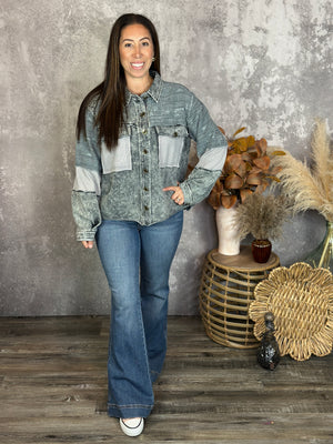 Grey Textured Lightweight Button up Shacket/Top