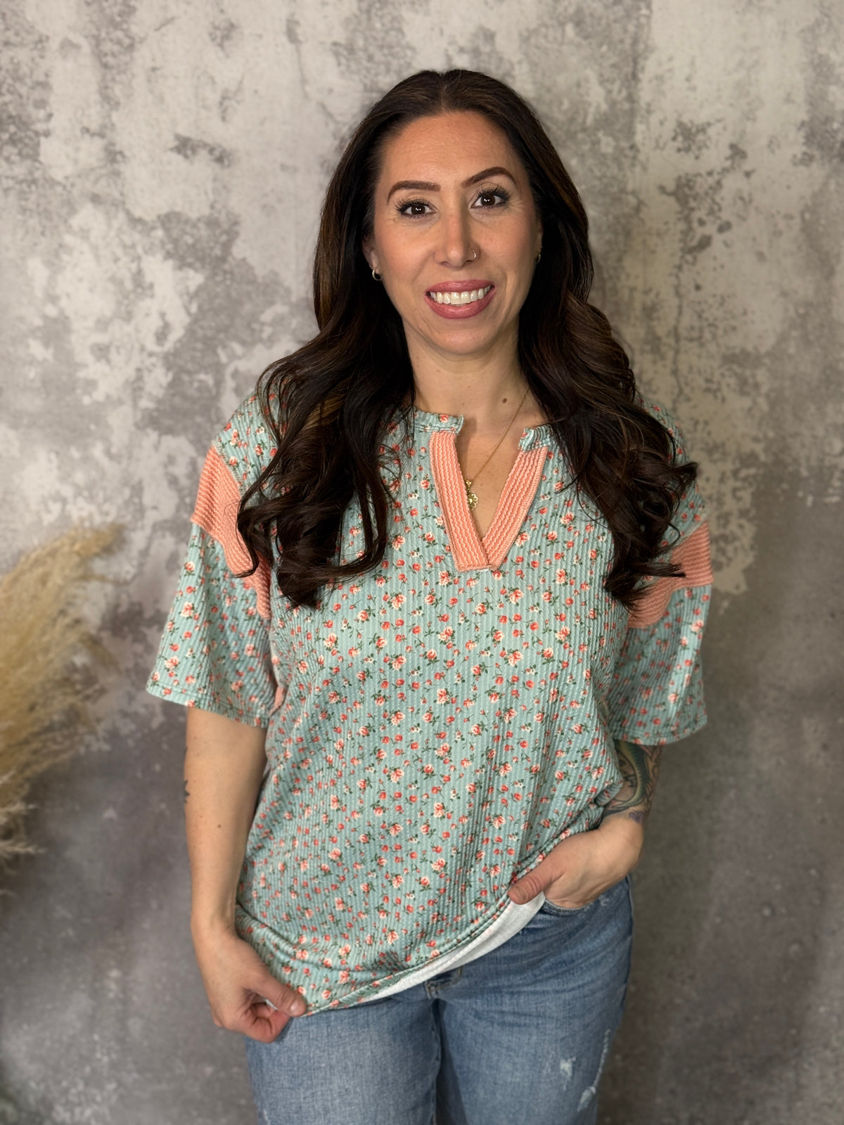 Floral Waffle Tee   (Small - 3X)