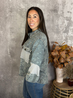 Grey Textured Lightweight Button up Shacket/Top