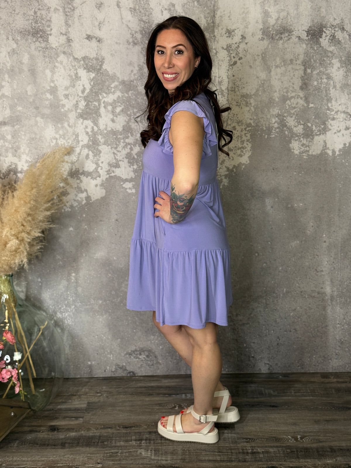 Lizzie Wrinkle Free Ruffle Tank Dress - Lavender (Small - 3X)