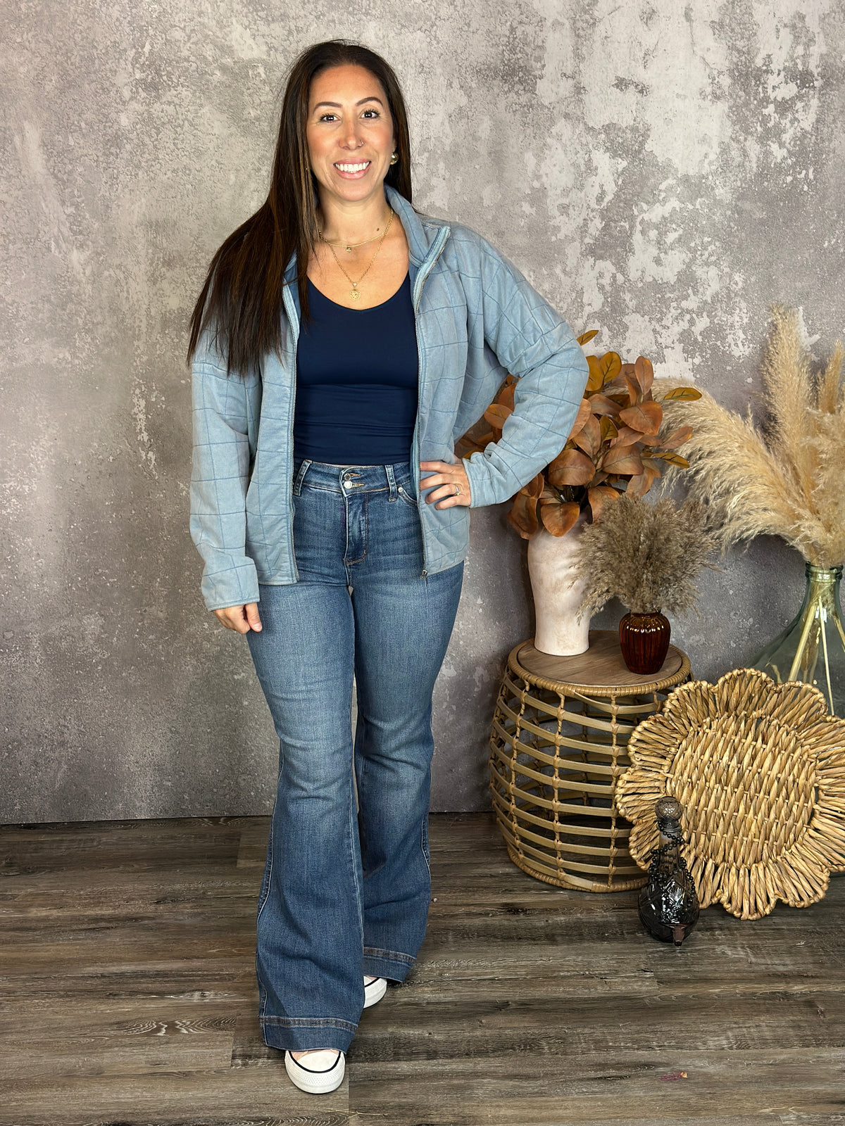 Vintage Wash Quilted Jacket - Denim Blue (Small - 3X)